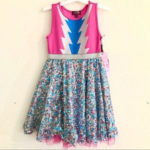 JoJo Sliwa Sparkle Lightening Bolt Pink Party Dress Sequin Skirt L 10 - 12 NWT